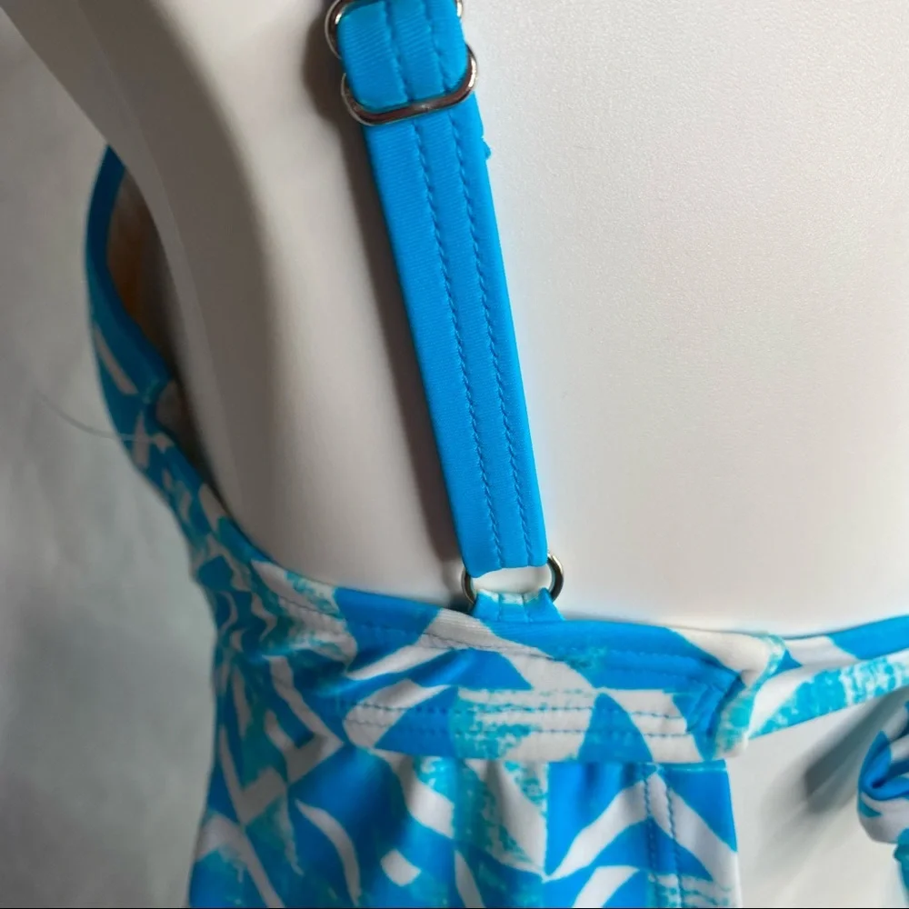 Maidenform Swim By the Sea Tankini Push Up Bra Fit Blue & White Print XSmall